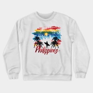 Philippines Vibes - Colourful palm trees and surfer Crewneck Sweatshirt